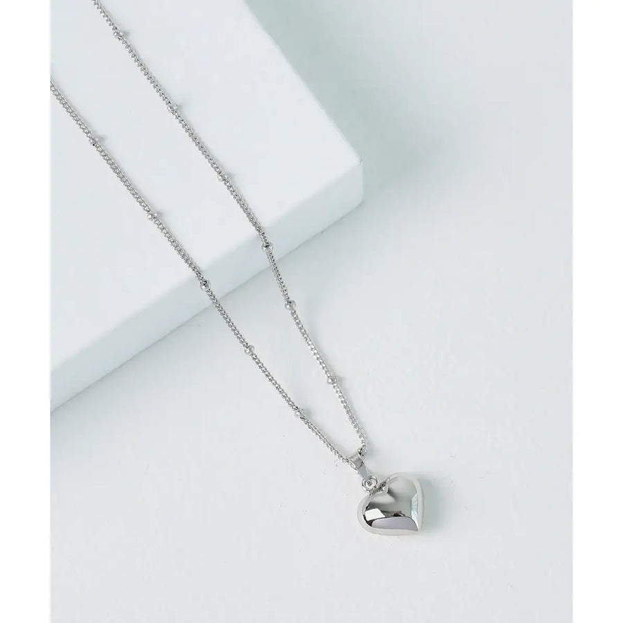 CLUE - Plump Heart Embossed Silver Necklace - CLUE - Jewelry - Harumio