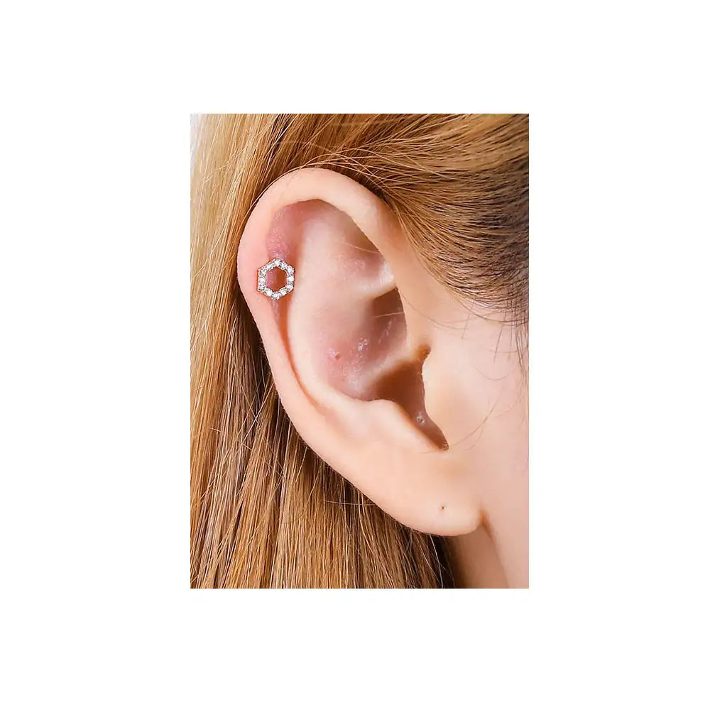 CLUE - Hexagon 10K/14K Gold Ear Pierce - CLUE - Jewelry - Harumio