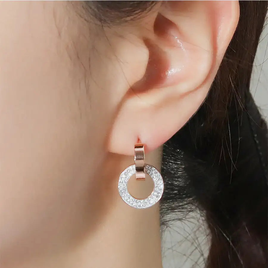 CLUE - Round Cubic Cross Surgical Steel One Touch Earrings - CLUE - Jewelry - Harumio