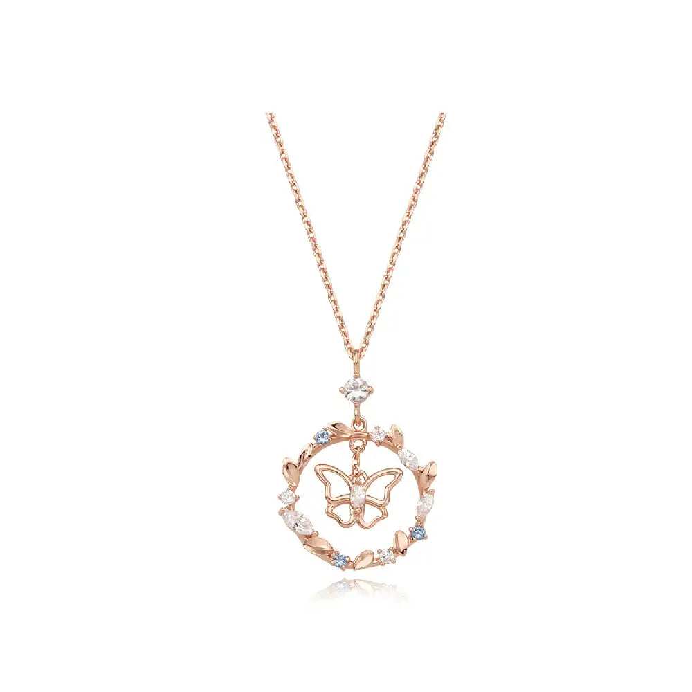 CLUE - Laurel Round Butterfly Rose Gold Necklace - CLUE - Jewelry - Harumio