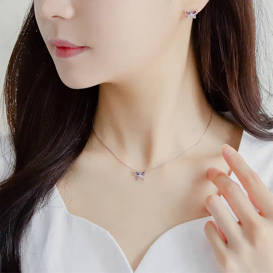 CLUE - Butterfly's Blue Wings Rose Gold Necklace - CLUE - Jewelry - Harumio