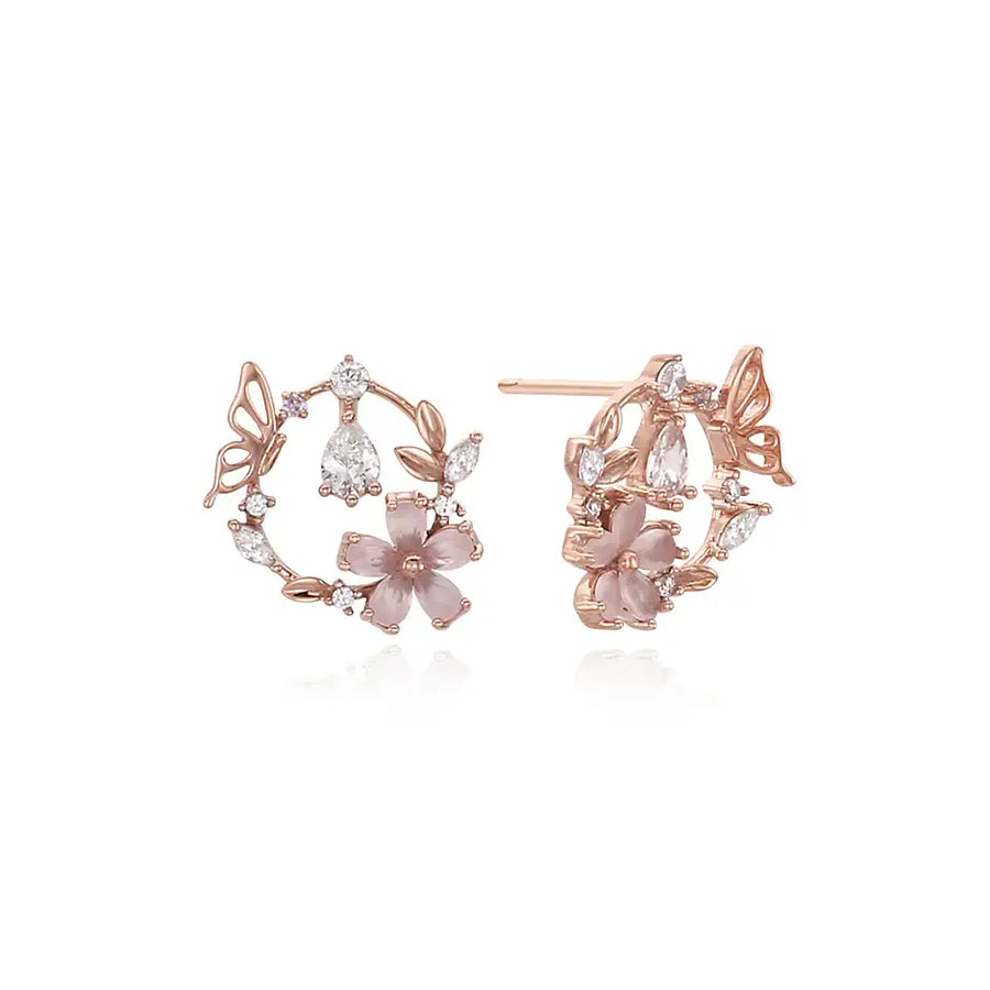 CLUE - Flower and Butterfly Silver Earrings - CLUE - Jewelry - Harumio