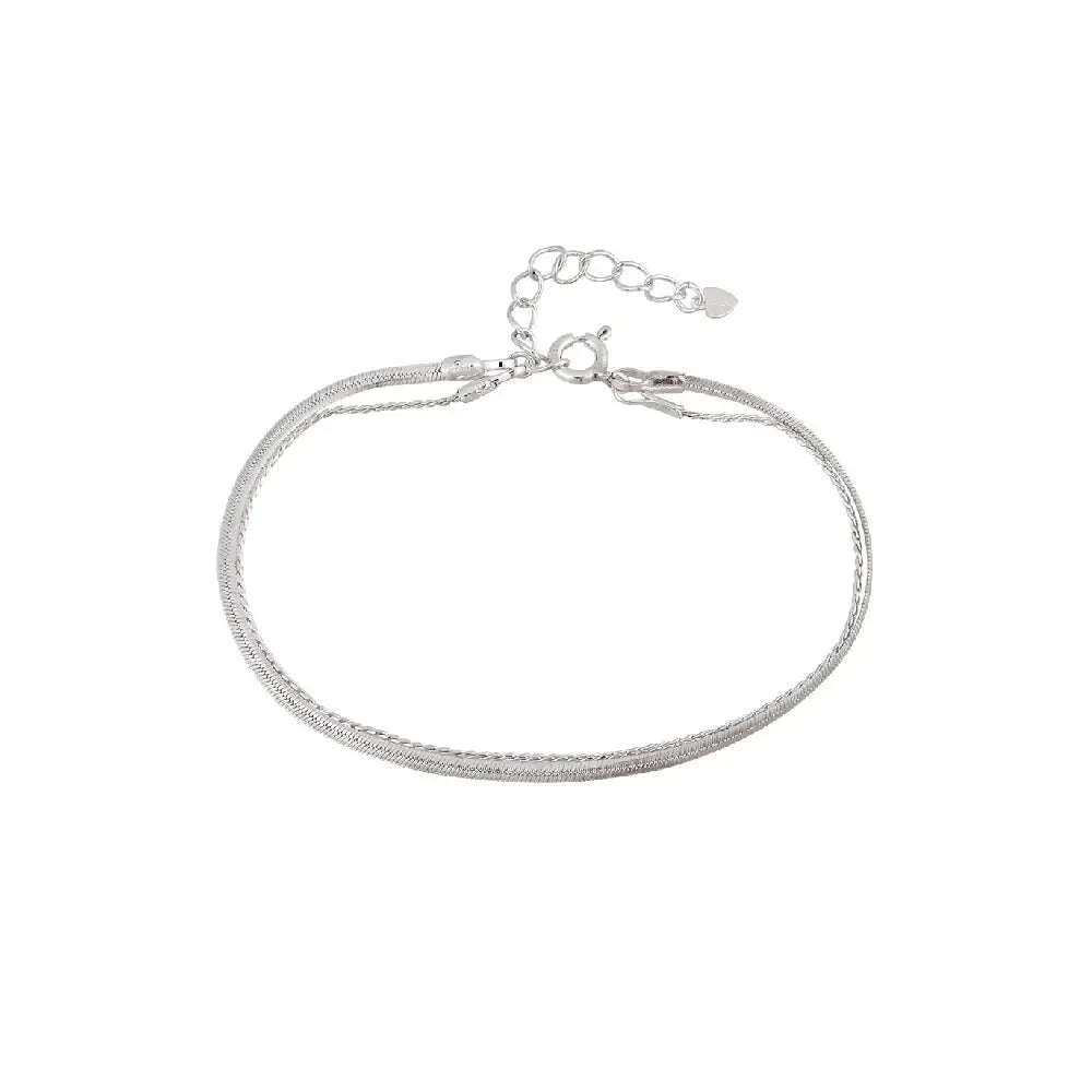 CLUE - Layered Snake Chain Integrated Silver Bracelet - CLUE - Jewelry - Harumio