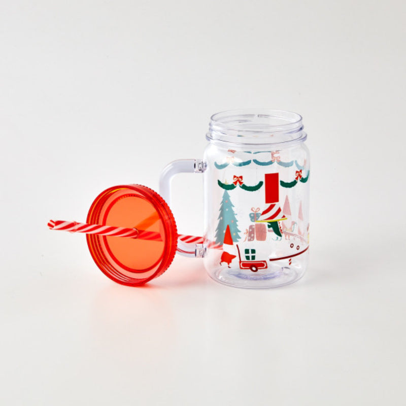 Korean Santa Fairy Village - Tumbler With Handle & Straw