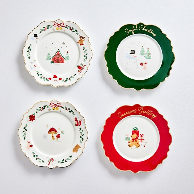 Korean Winter Story - Scallop Gold Rim Round Dessert Plate 4P Set