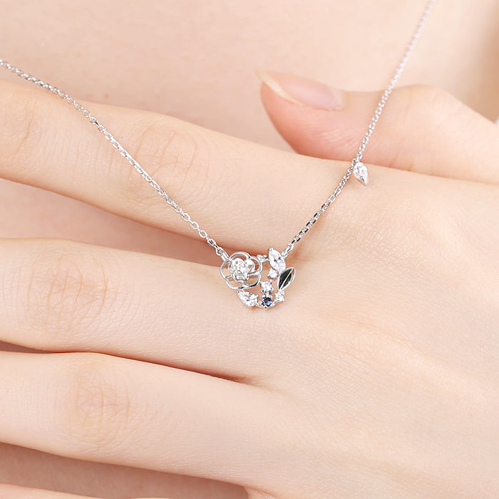 OST - December Birthstone Iolite Camellia Birth Flower Necklace