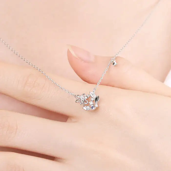 OST - September Birthstone Sapphire Clematis Birth Flower Necklace - OST - Jewelry - Harumio