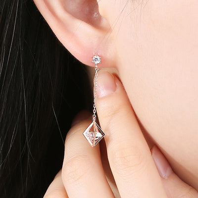 OST - Rhombohedron Rose Gold Drop Earrings