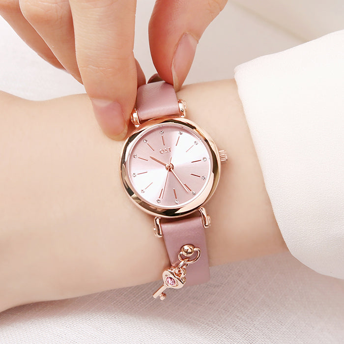 OST - Love Key Pink Leather Watch
