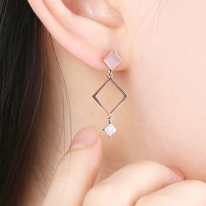 OST - Pink Mother-of-Pearl Rose Gold Drop Earrings