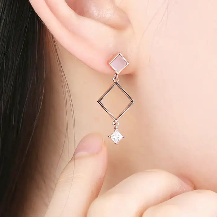 OST - Pink Mother-of-Pearl Rose Gold Drop Earrings - OST - Jewelry - Harumio