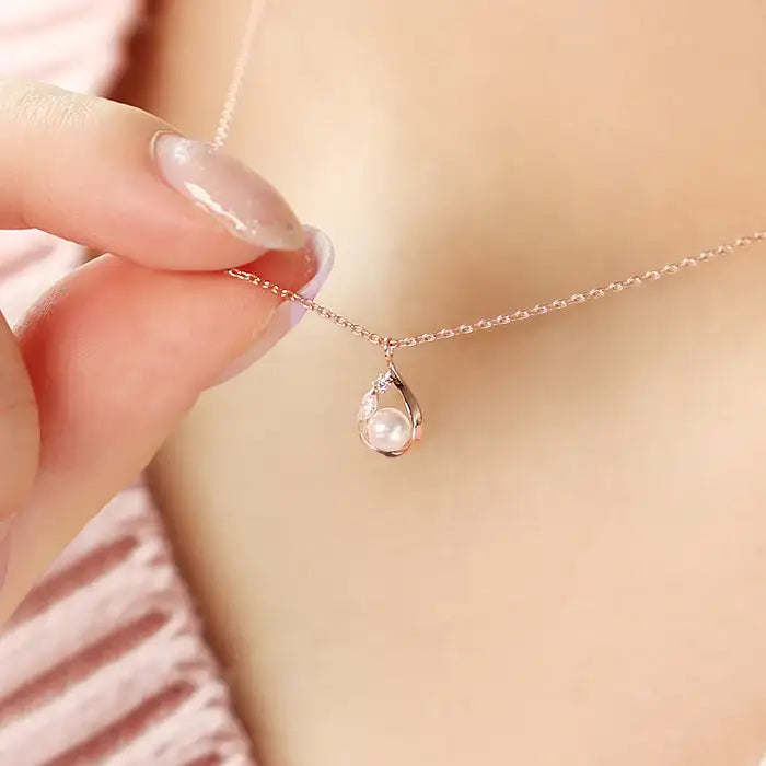 OST - Shining Pearl Rose Gold Necklace in Water Drops - OST - Jewelry - Harumio