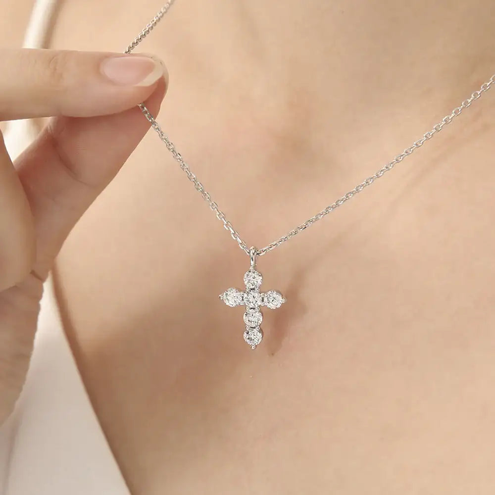OST - Simulated Diamond 0.3ct Cross Necklace - OST - Jewelry - Harumio
