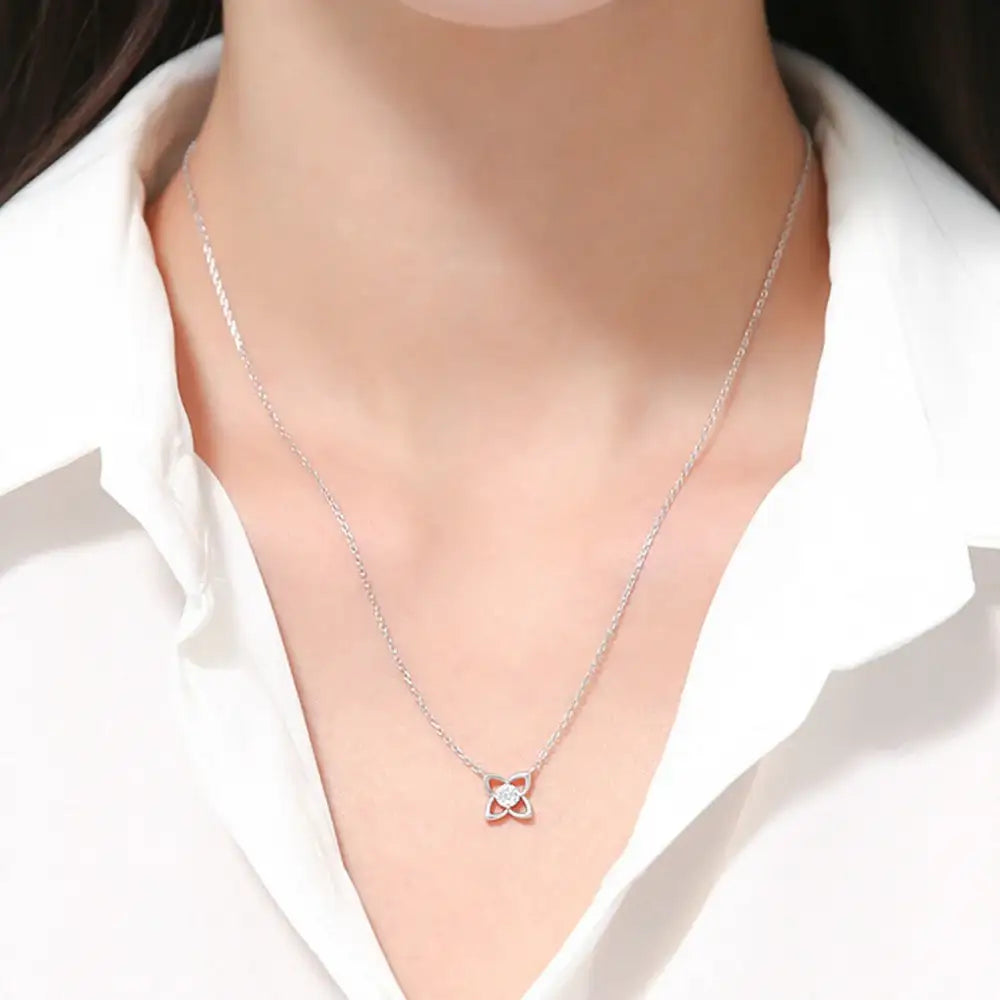 OST - Simulated Diamond 0.3ct Flower Silver Necklace - OST - Jewelry - Harumio