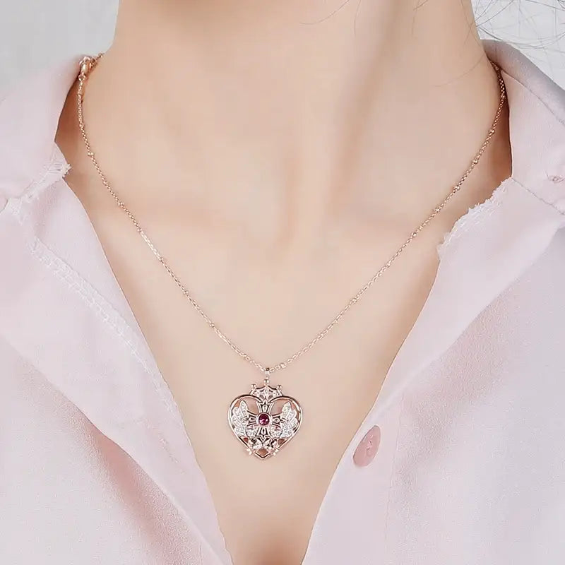 Saint Tail x Clue - Saint Heart Wing Silver Necklace - CLUE - Jewelry - Harumio