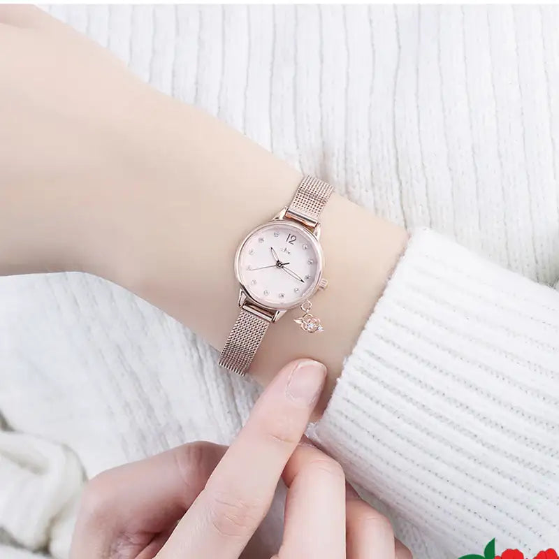 CLUE - Camellia Charm Cubic Index Rose Gold Mesh Watch - CLUE - Watches - Harumio