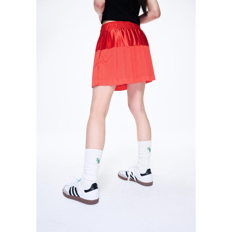 Mardi Mercredi - Satin Mesh Pleats Mini Skirt