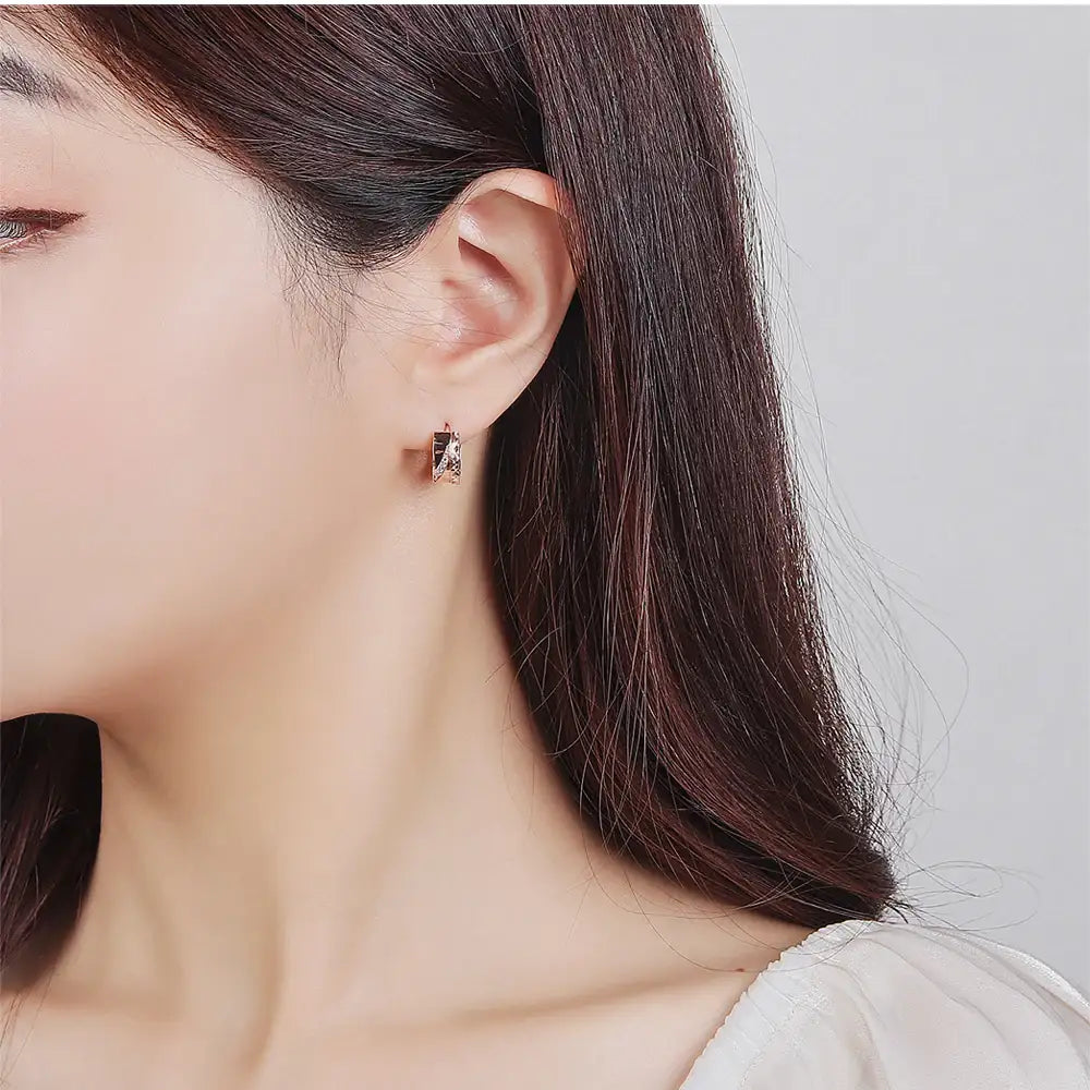 CLUE - Diagonal Cubic One-Touch Ring Earrings - CLUE - Jewelry - Harumio