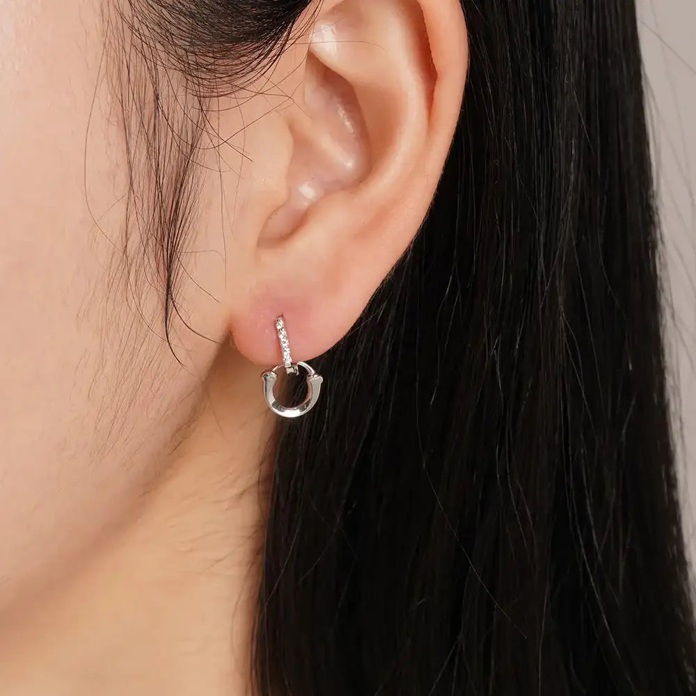 OST - Lucky Lock Two Way Horseshoe Stone Silver Earring - OST - Jewelry - Harumio