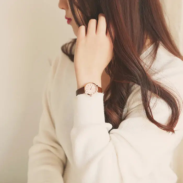 OST - Simple Rose Gold Index Brown Leather Watch - OST - Watch - Harumio