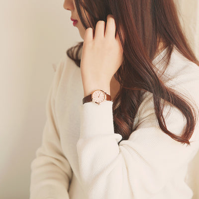 OST - Simple Rose Gold Index Brown Leather Watch