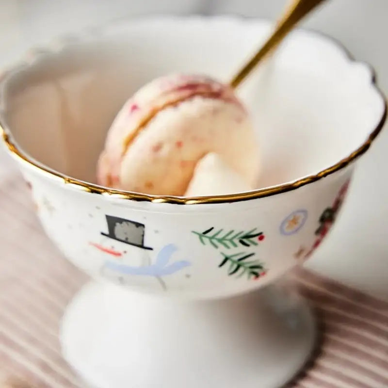 Korean Winter Story - Scallop Gold Rim Dessert Bowl - Modern House - Dessert Bowl - Harumio