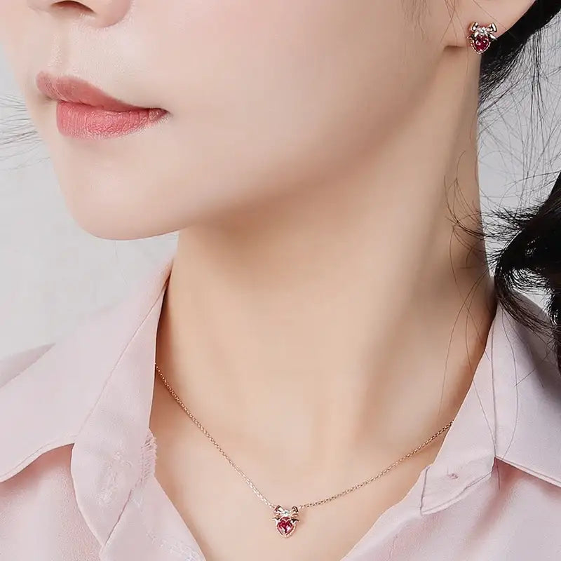Saint Tail x Clue - Ribbon Heart Silver Necklace - CLUE - Jewelry - Harumio