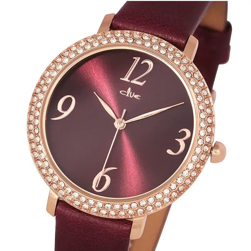 CLUE - Glory Chic Burgundy Leather Watch - CLUE - Watches - Harumio
