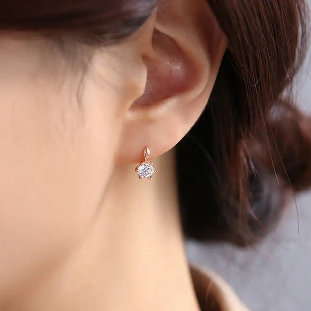 OST - Prong Setting Simulated Diamond Rose Gold Earrings - OST - Jewelry - Harumio