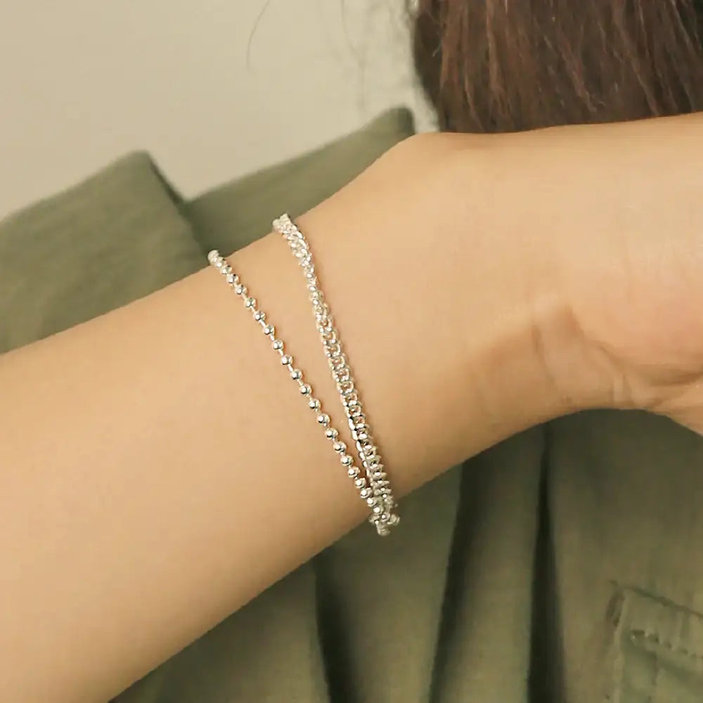 CLUE - Layered Curb Chain Integrated Silver Bracelet - CLUE - Jewelry - Harumio