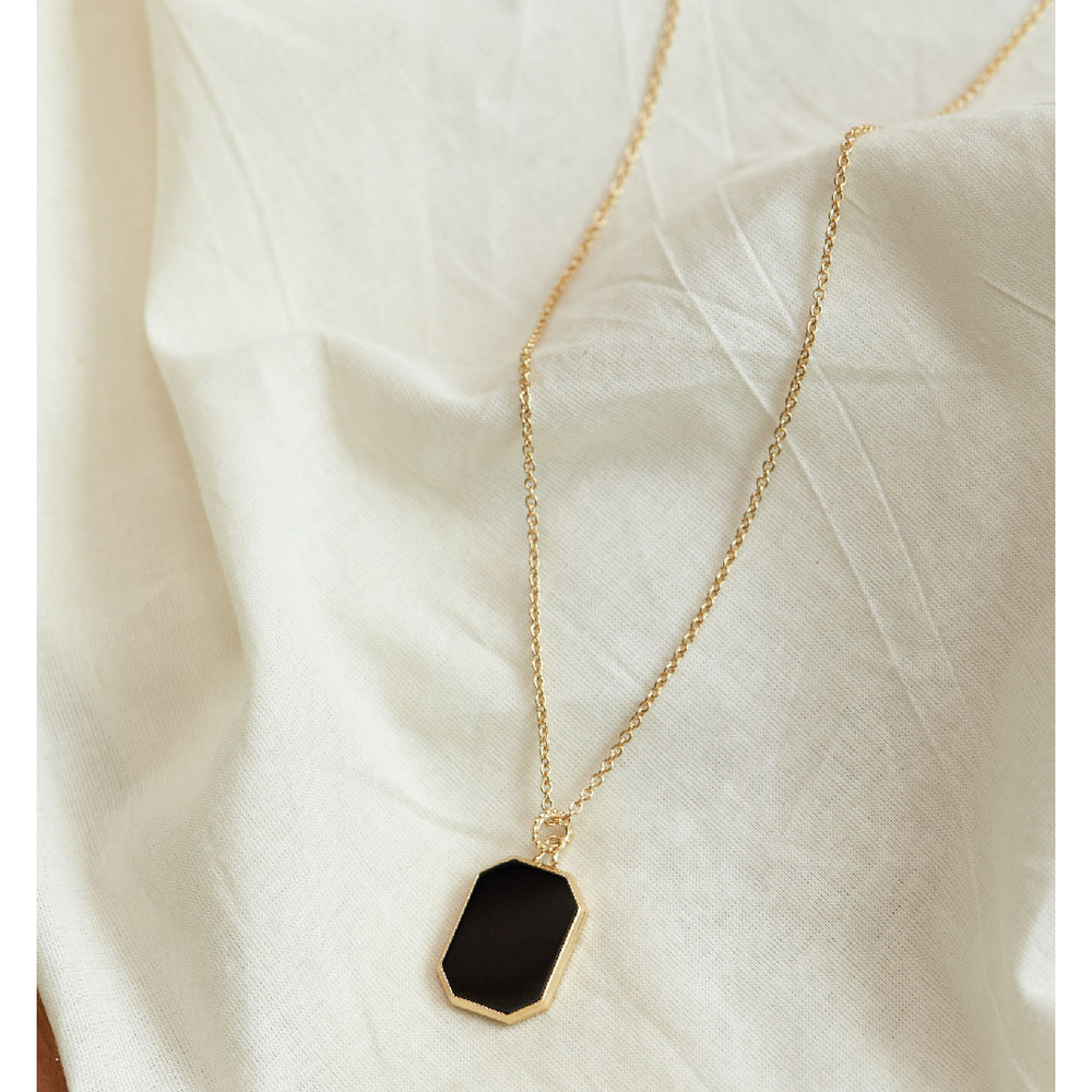 CLUE - C Collection Black Onyx Big Pendant Long Necklace