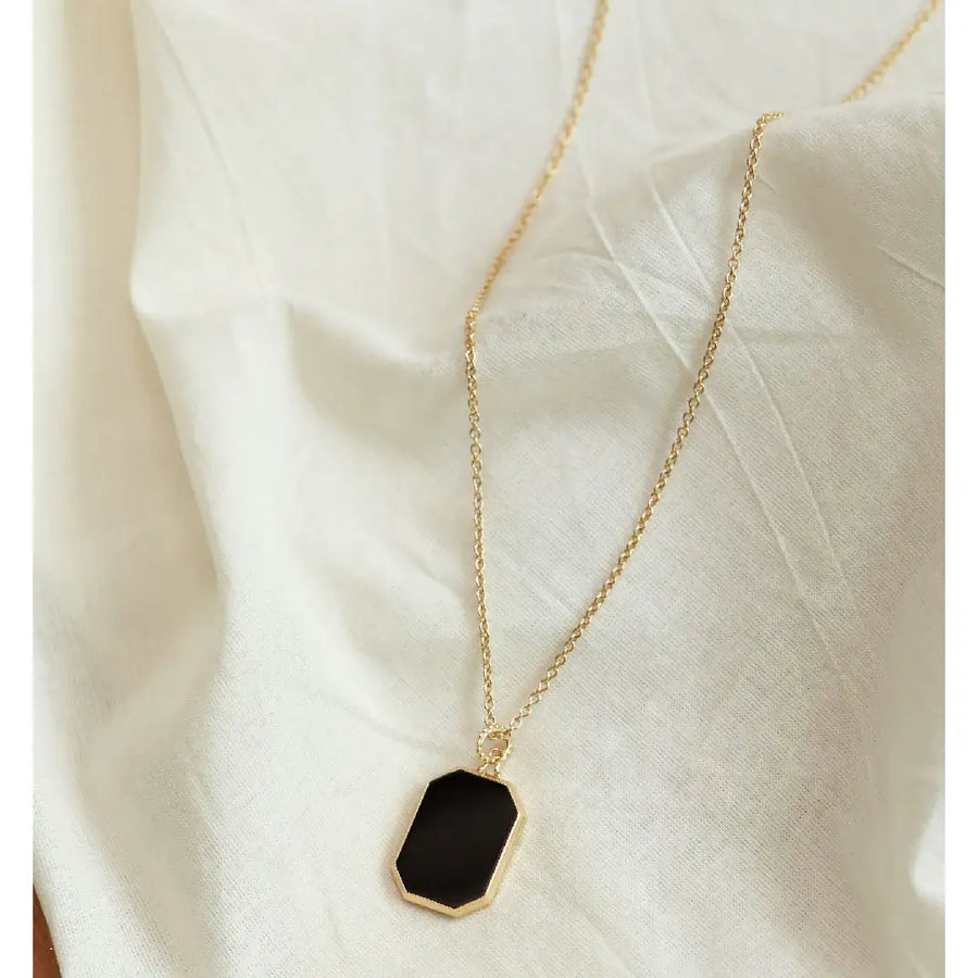 CLUE - C Collection Black Onyx Big Pendant Long Necklace - CLUE - Jewelry - Harumio