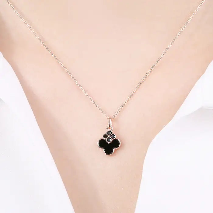 OST - Onyx Double Clover Rose Gold Necklace - OST - Jewelry - Harumio
