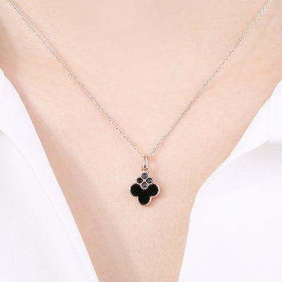 OST - Onyx Double Clover Rose Gold Necklace