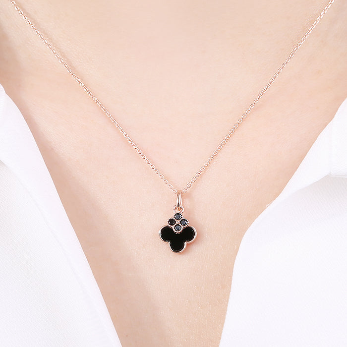 OST - Onyx Double Clover Rose Gold Necklace