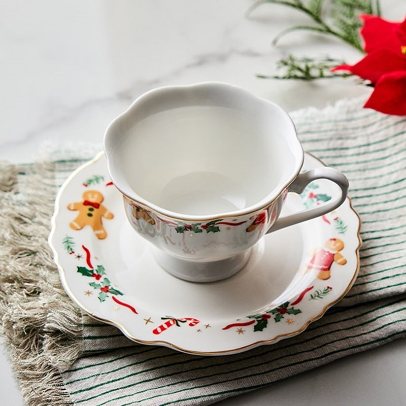 Korean Winter Story - Scallop Gold Rim Coffee Cup & Saucer Set