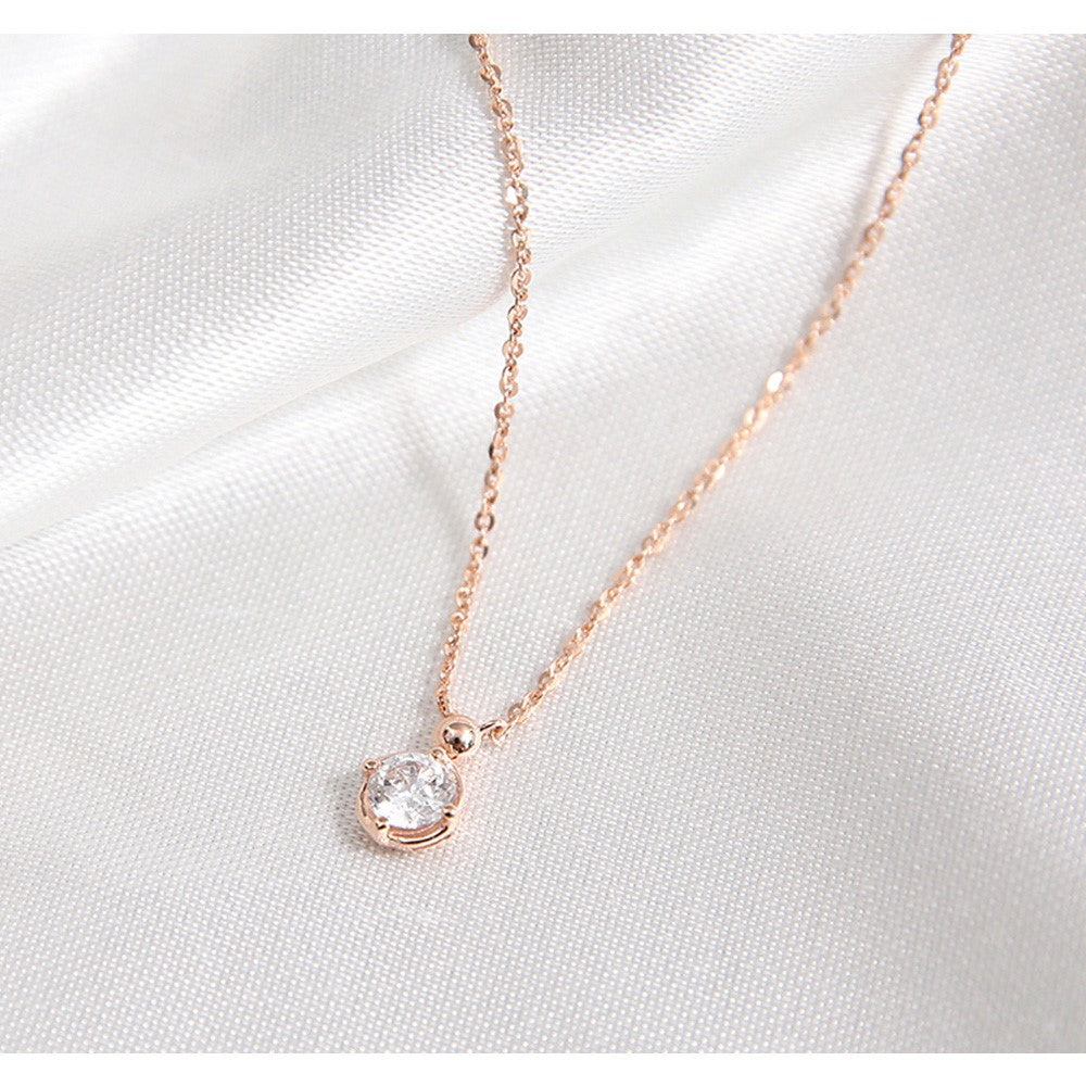OST - Bezel Setting Simulated Diamond Rose Gold Necklace