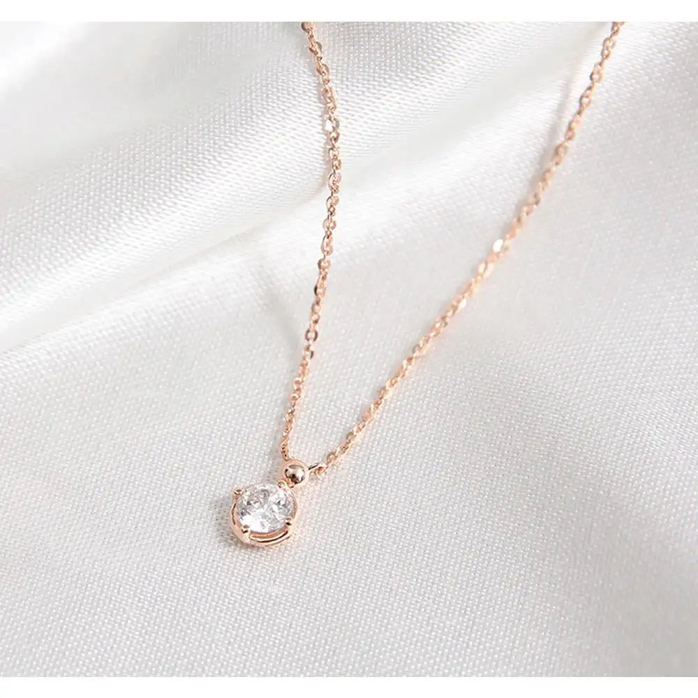 OST - Bezel Setting Simulated Diamond Rose Gold Necklace - OST - Jewelry - Harumio