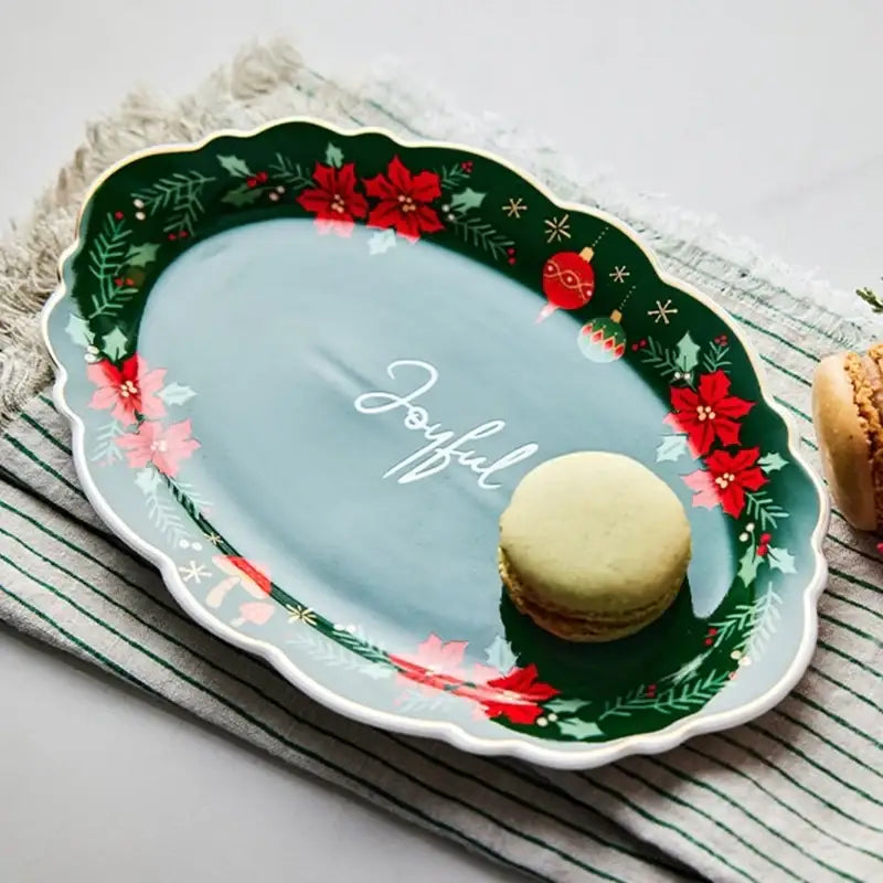 Korean Winter Story - Scallop Gold Rim Oval Dessert Plate - Modern House - Plates - Harumio