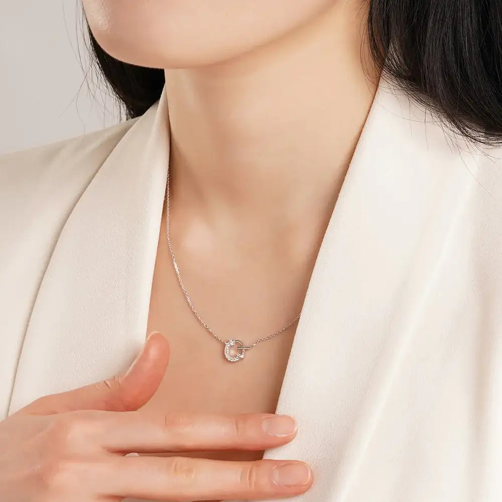 OST - Lucky Lock Horseshoe Link Full Stone Silver Necklace - OST - Jewelry - Harumio