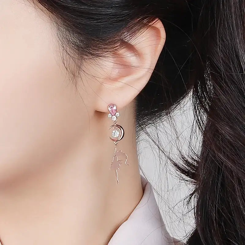 Saint Tail x Clue - Moon Silhouette Silver Earring - CLUE - Jewelry - Harumio