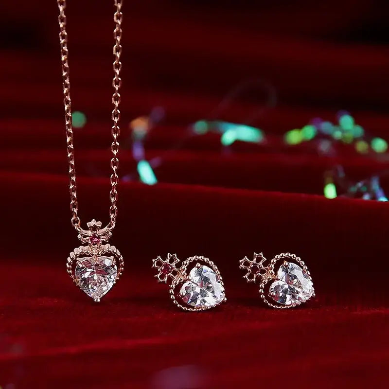 Saint Tail x Clue - Saint Crystal Heart 10K Gold Necklace - CLUE - Jewelry - Harumio