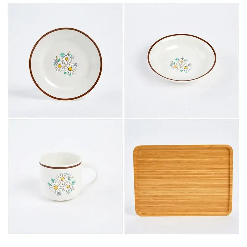 L Daisy Korean Brunch Set & Bamboo Tray - Modern House - Kitchenware - Harumio