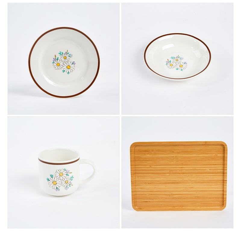 L Daisy Korean Brunch Set & Bamboo Tray