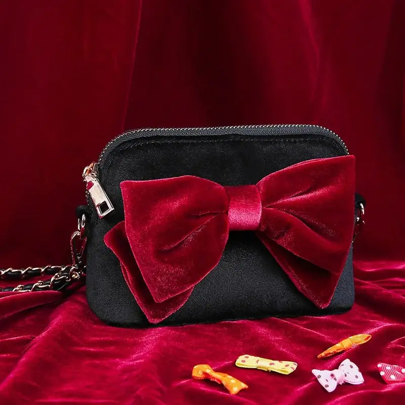 Saint Tail x Clue - Saint Velvet Ribbon Black Pouch - CLUE - Pouch - Harumio