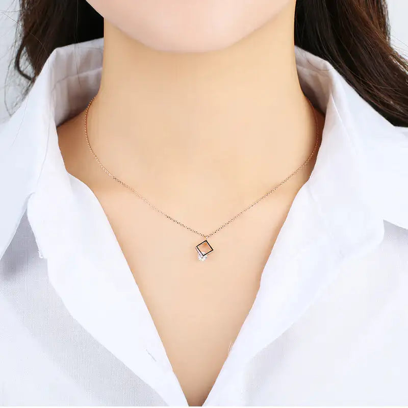 CLUE - Square Cubic Rose Gold Necklace - CLUE - Jewelry - Harumio