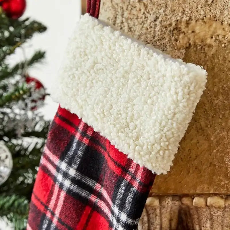 Korean Red Check - Santa Socks - Modern House - Socks - Harumio