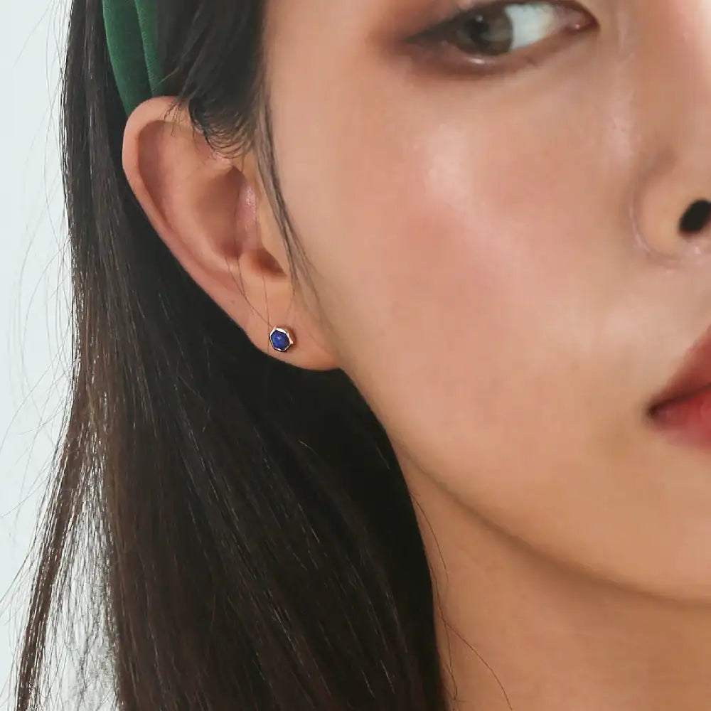 CLUE - Wish Spell Natural Stone Hexagon Silver Piercing - CLUE - Jewelry - Harumio