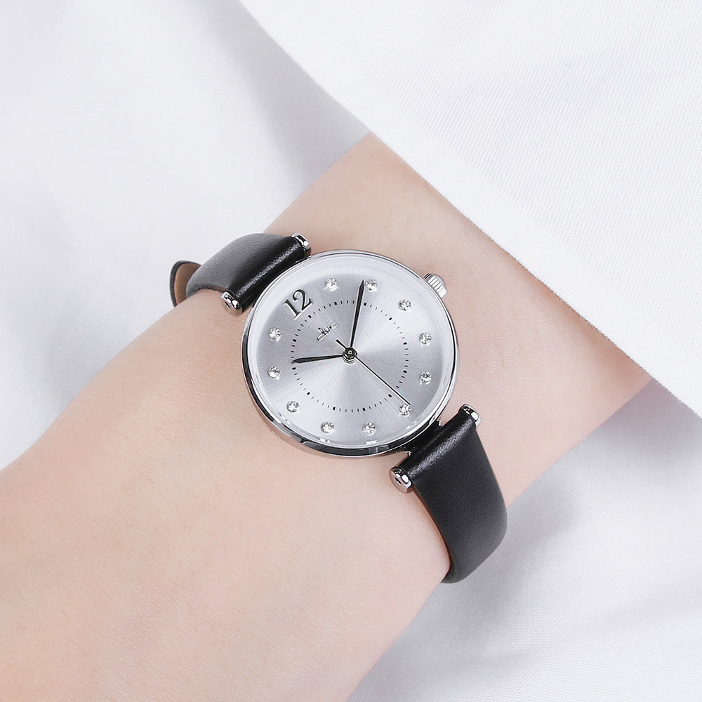 OST - Cubic Circle Black Leather Watch