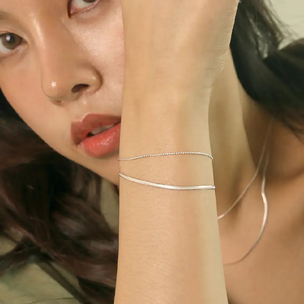 CLUE - Layered Snake Chain Integrated Silver Bracelet - CLUE - Jewelry - Harumio